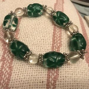 🍀Painted Lucky Clover Leaf Glass Beaded Stretch Bracelet🍀